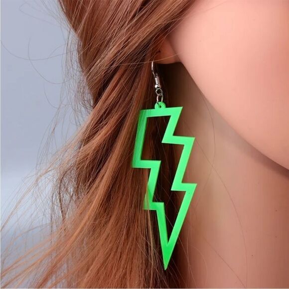 Totally 80’s 90’s Lighting Bolt Neon Earrings Acrylic BRAND NEW PICK A COLOR - Picture 2 of 8